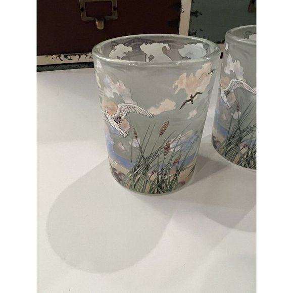 Beautiful pair Partylite Candle Holders Morning Tide Frosted Birds Sunset Beach - Picture 3 of 8